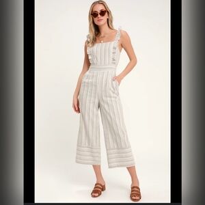 HYFVE Striped Cropped Linen Blend Jumpsuit L NWT